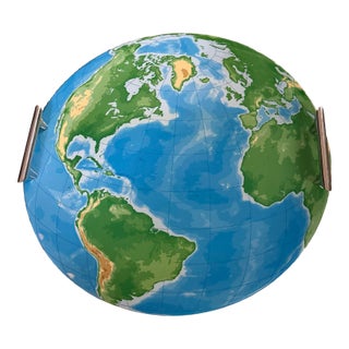 Mariposa 16.5" Round Serving Tray With Handles World Map and Oceans For Sale