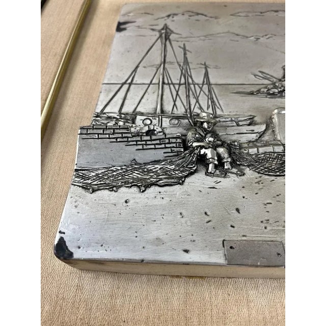Three-Dimensional Vintage Paintings Patinated Silver, Italy, 70s, 1970s, Set of 2 For Sale - Image 4 of 10