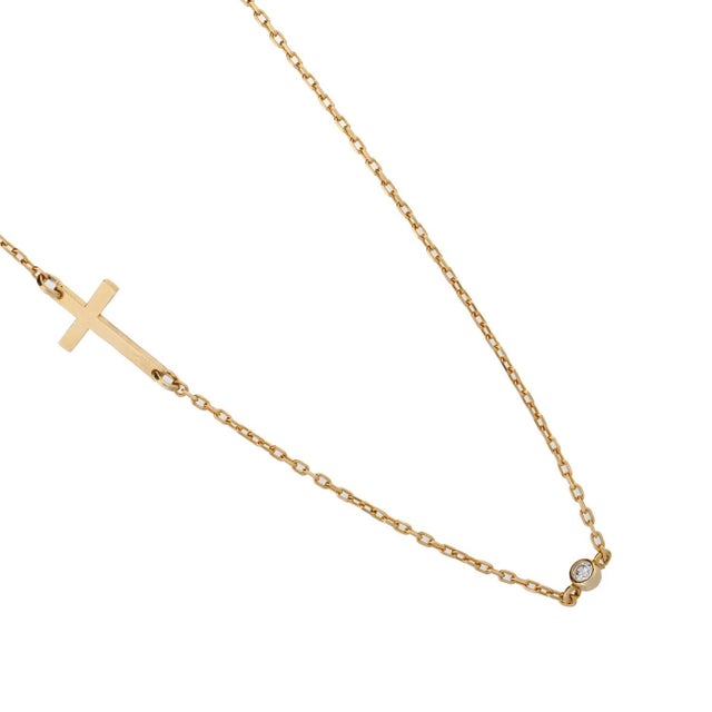 Gold Gold Cross Charm & Diamond Chain Necklace For Sale - Image 8 of 9