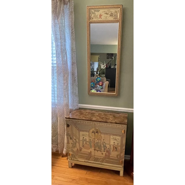 Drexel Heritage Vintage 1978 Drexel Heritage "Et Cetera" Chinoiserie Cabinet & Matching Mirror - 2 Piece Set (Model 584-835 & 584-836) For Sale - Image 4 of 17