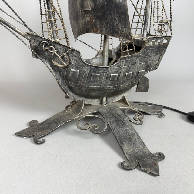 Large Sailing Ship Lamp Sculpture in Wrought Iron, 1950 For Sale - Image 9 of 18