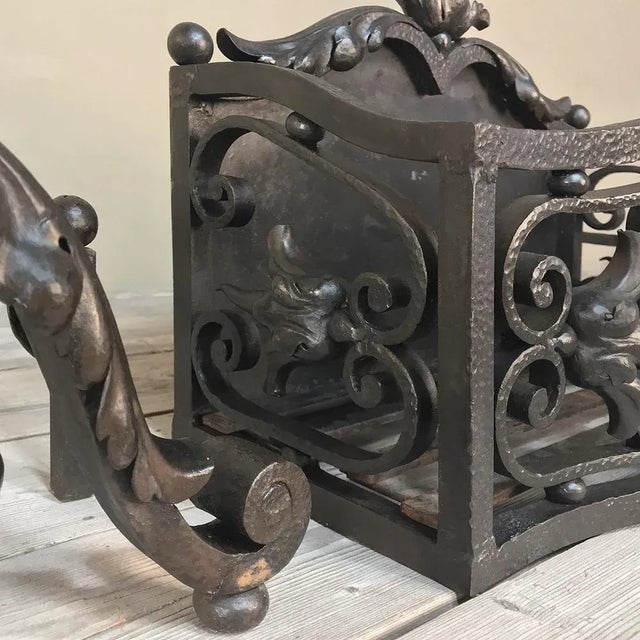 19th Century Wrought Iron Andiron & Firebox Set For Sale - Image 10 of 13