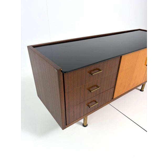 Vintage Two-Tone Wood Sideboard with Black Glass Top, 1960s For Sale - Image 7 of 18