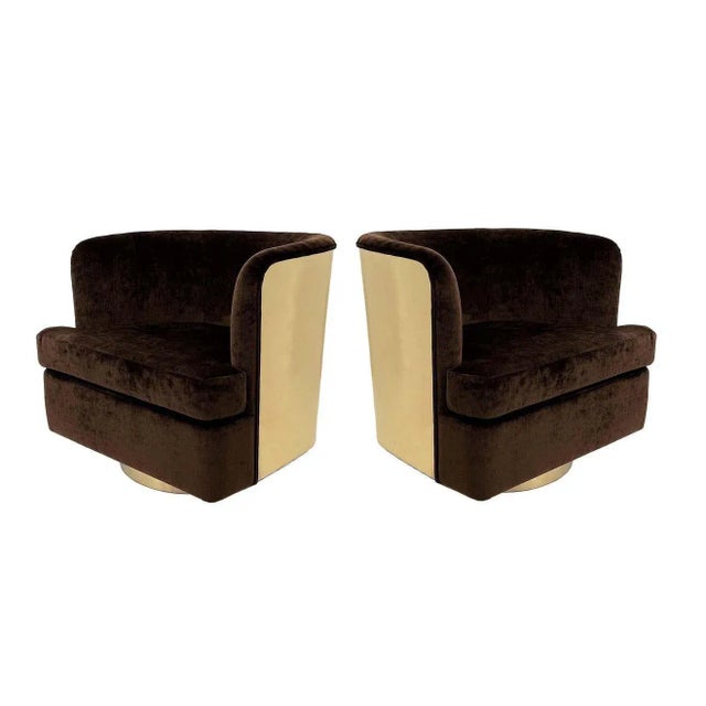 This stunning pair of heirloom quality barrel chairs by Milo Baughman for Thayer Coggin. Super high style, swivel chairs...