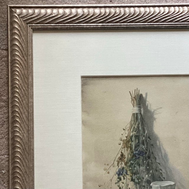 Paint 1990s Original Gouache on Paper Painting, Wild Flowers and Water Jar For Sale - Image 7 of 10