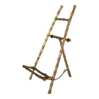 Vintage Faux Bamboo Brass Tabletop Display Easel For Sale