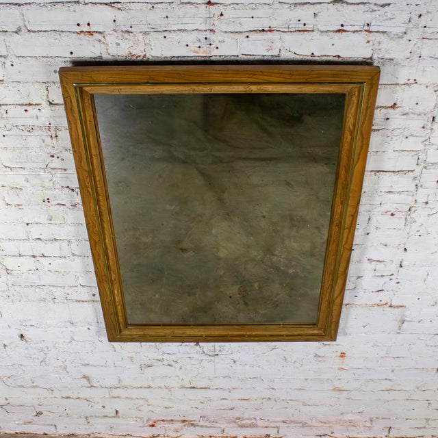 Wood 1974 Modern Wall Mirror by Thomasville Rectangular Oak Frame With Brass Plated Detail For Sale - Image 7 of 18
