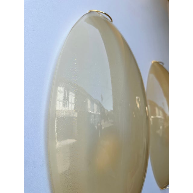 Contemporary Pair of Yellow Gold Leaf Murano Glass and Brass Sconces, Italy For Sale - Image 4 of 11