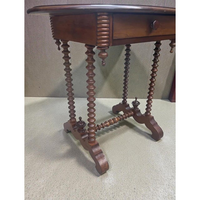 Wood Early 20th C. Antique Spindle Leg Solid Wood Side Table 2 Way Drawer For Sale - Image 7 of 7