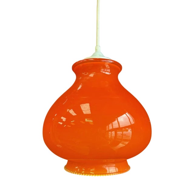 Vintage Orange Opaline Pendant Light, 1970s For Sale