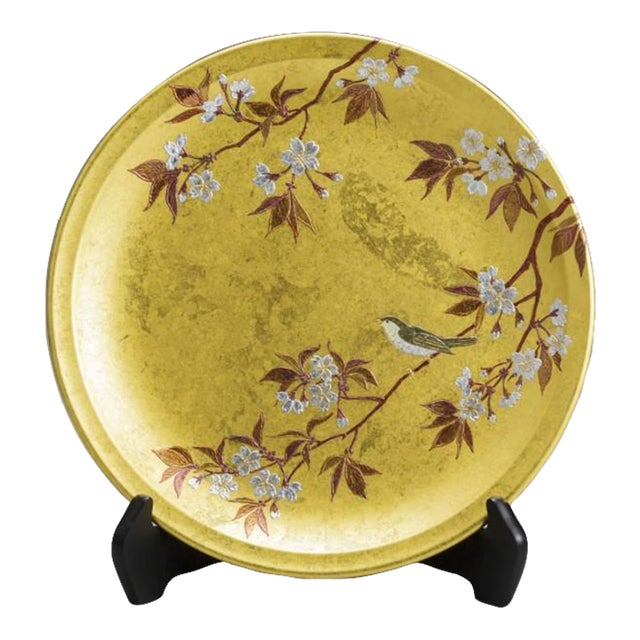 Made-to-Order Japanese Kanazawa Gold Leaf Decorative Plate – “Cherry Blossoms With Japanese Bush Warbler” For Sale