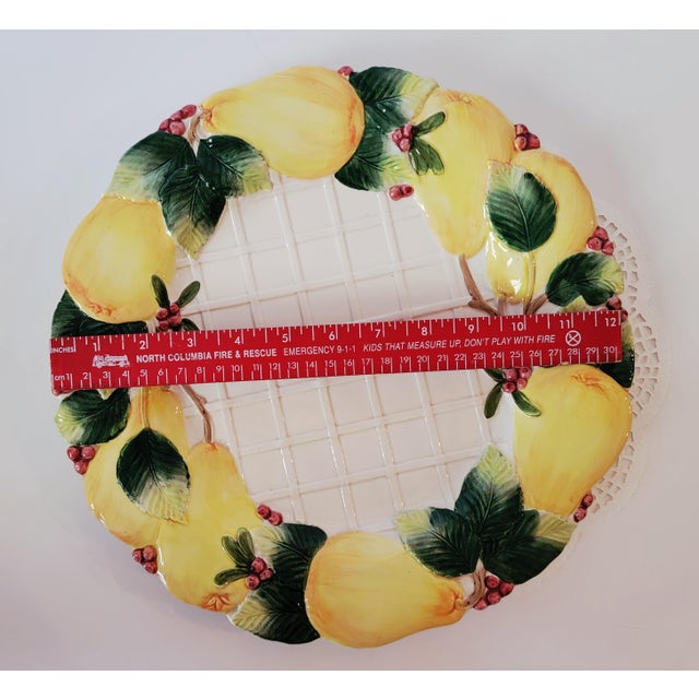 Fitz and Floyd Vintage French Country Fitz and Floyd Serving Plate Platter 1991 With Embossed Pears and Basket Weave 12.25" For Sale - Image 4 of 7