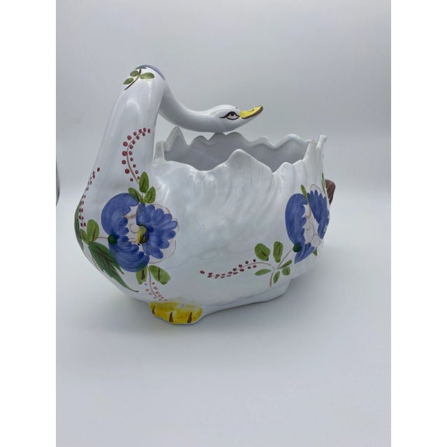 American Vintage Ceramic Floral Swan Cachepot For Sale - Image 3 of 9