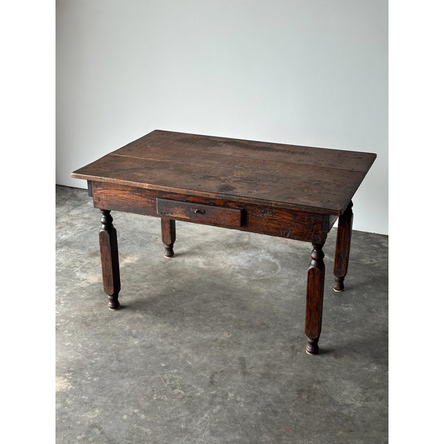 Antique Oak General Store Table With Salvaged Crate Drawer, Late 19th Century For Sale - Image 9 of 16