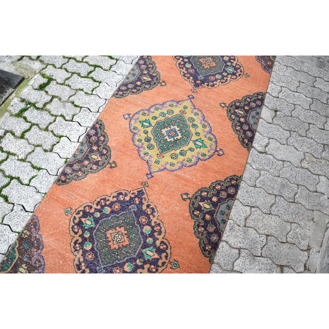 1960s 1960s Pastel Muted Orange Hand Made Wool Runner Rug For Sale - Image 5 of 11