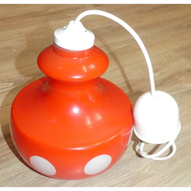 Small Red Glass Ceiling Lamp with White Polka Dots, 1950s For Sale - Image 5 of 9