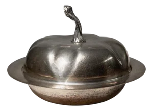 Vintage Silver-Plated Pumpkin Bowl with Lid, 1940s