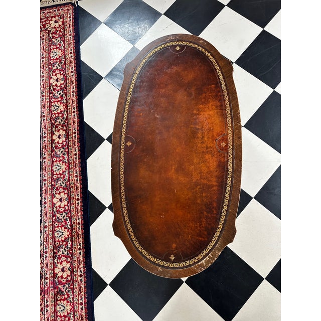 Antique Oval Coffee Table With Gold Tooling For Sale In Richmond - Image 6 of 12