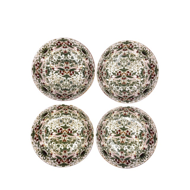 Green Morris & Co. Strawberry Thief Porcelain Soup Bowls - Set of 4 For Sale - Image 8 of 10