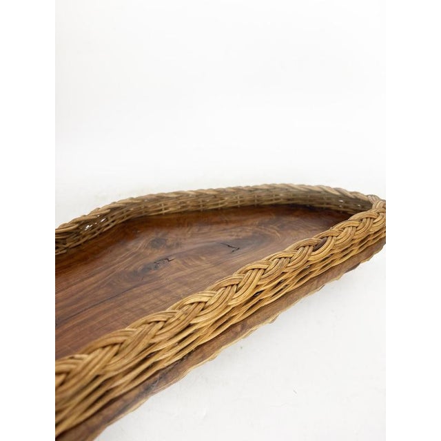 Wood Vintage French Tray in Olive Wood and Rush, 1960 For Sale - Image 7 of 16