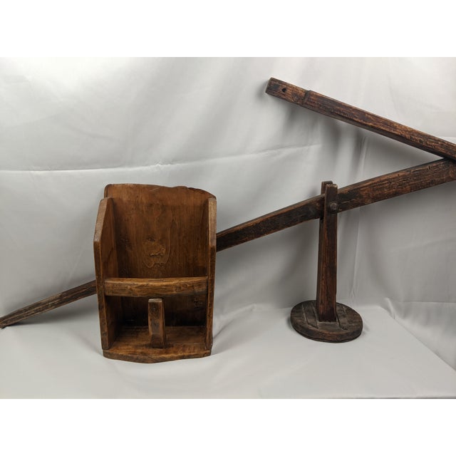 19th Century American Primitive Wooden Grain Scoop With Folding Support Arm & Iron Hanger For Sale - Image 12 of 18