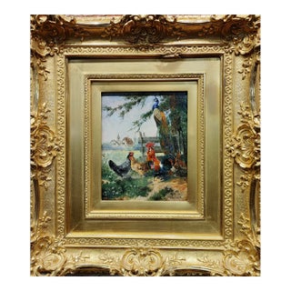 Max Hanger -The Peacock & the Chickens - 19th Century Oil Painting For Sale