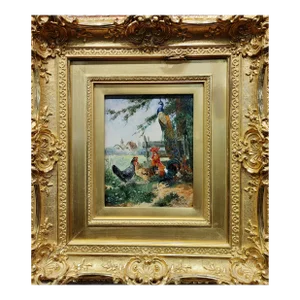 Max Hanger -The Peacock & the Chickens - 19th Century Oil Painting