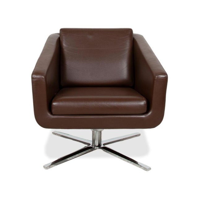 Pavo Leather Chrome Armchair in Brown with Manual Reclining Function by FSM For Sale - Image 17 of 18