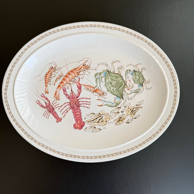 Vintage Ljungberg Coquillage 14” Ceramic Serving Platter Lobster Shrimp Crab Seafood For Sale - Image 4 of 11