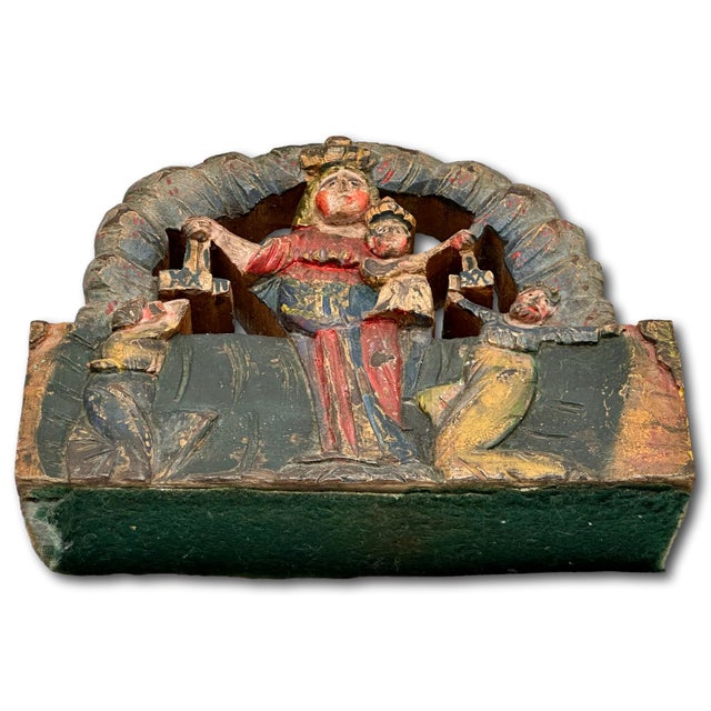 Unusual Antique Italian Hand Carved & Painted Wood Madonna & Child Sicilian Donkey Cart Fragment - Weighted for Doorstop For Sale - Image 15 of 18
