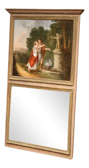 19th Century French Hand-Painted Gilt Trim Trumeau Mirror From Normandy