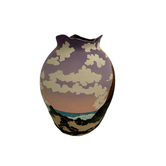 Native American Late 20th Century Native American Hand-Painted Pottery Vase, Dawn Nature Scene, 18.5"h For Sale - Image 3 of 9