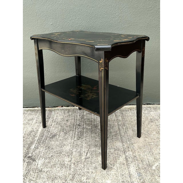 Vintage Hand Painted Chinoiserie Side Table For Sale - Image 9 of 12