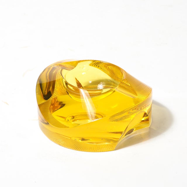 Yellow Mid-Century Modernist Citrine Crystal Ashtray Signed Moser For Sale - Image 8 of 17