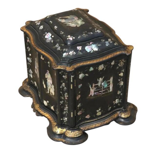 19th C. English Inlaid Papier Mache Jewelry Box For Sale - Image 4 of 4
