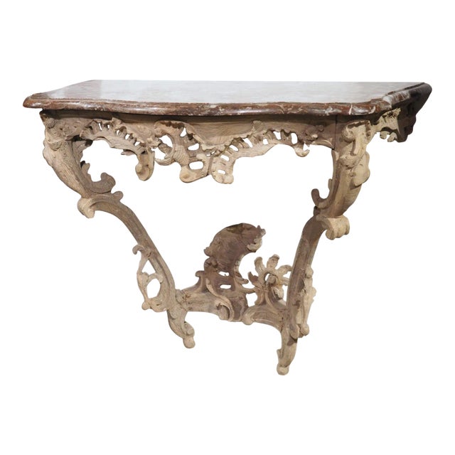 Circa 1750 Bleached Oak Rococo Console Table With Royal Flemish Red Marble Top For Sale