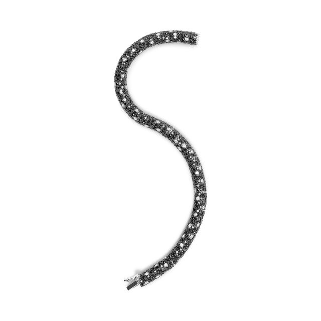 Early 21st Century 18K White Gold 20.0 Cttw Black and White Pave Set Diamond Eternity Snake Skin Style Tennis Bracelet For Sale - Image 5 of 7