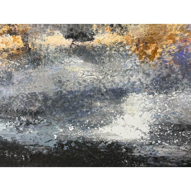 Blue Burns Abstract Textured Print on Canvas, Framed For Sale - Image 8 of 12