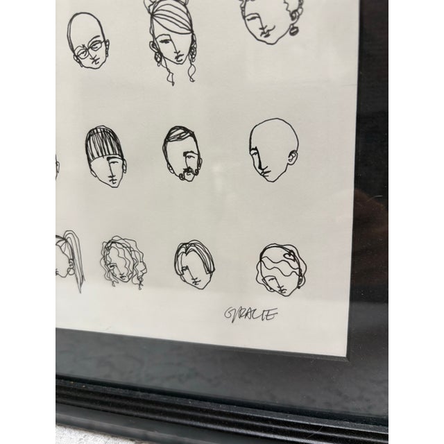 Fabulous artist ink sketch of many faces entitled “Artist Seen” by Grace Pinto. Limited edition framed unique artwork with...