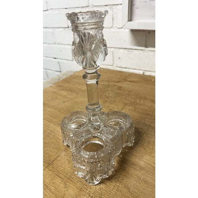 EAPG Antique Cut Glass Victorian Condiment Cruet Set, circa ealy 19th century.Measurements: 9” height, 5” wide. Beautiful...