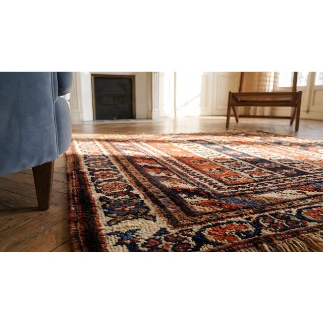 Mid 19th Century 1850s Multicolor Geometric Antique Nw Persian Rug 1'6" X 2'0" Handknotted Wool Carpet For Sale - Image 5 of 7