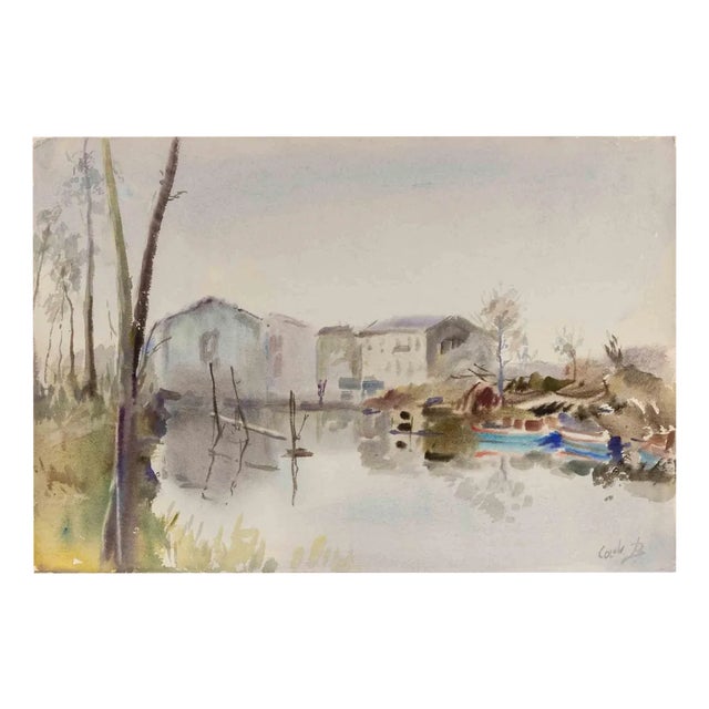 Carlo Ravagnan, View of Burano, Watercolor, 1978 For Sale