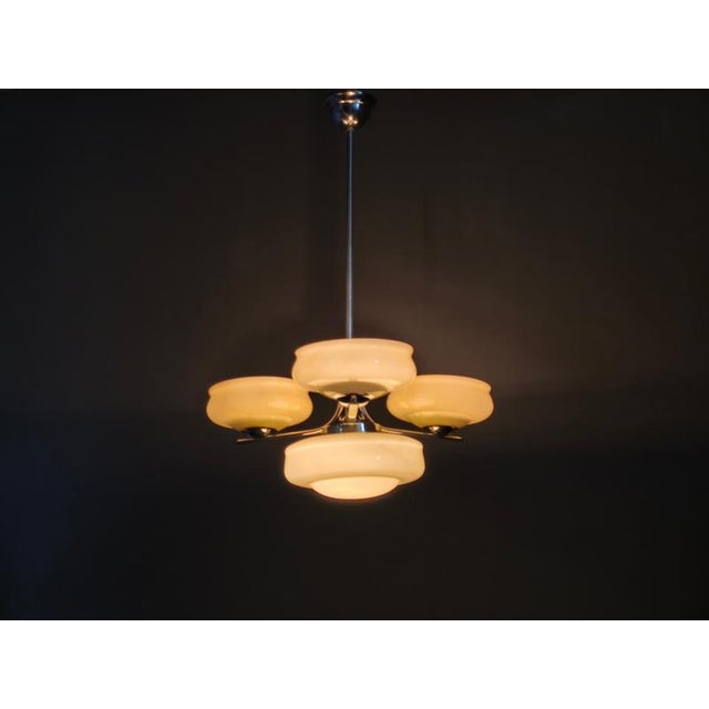 Bauhaus Chandelier in Milk Glass and Chrome, 1930s For Sale - Image 11 of 12