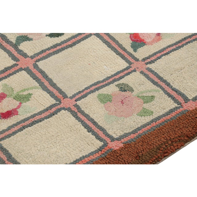 Antique Hooked Rug in Beige With Floral Medallion & Patterns From Rug & Kilim For Sale In New York - Image 6 of 7