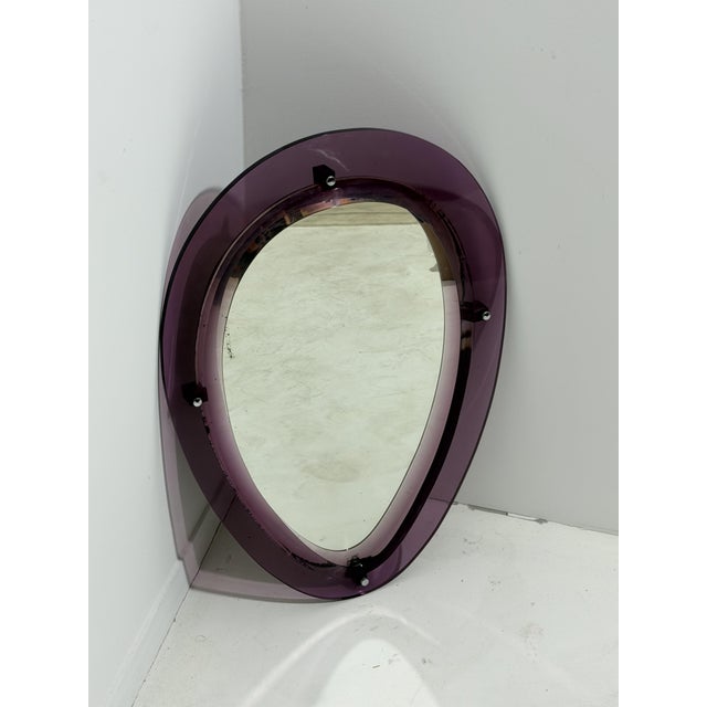 Mid-Century Modern Wall Mirror with Purple Acrylic Glass Frame in the style of Cristal Arte, Italy, 1960s For Sale - Image 3 of 13