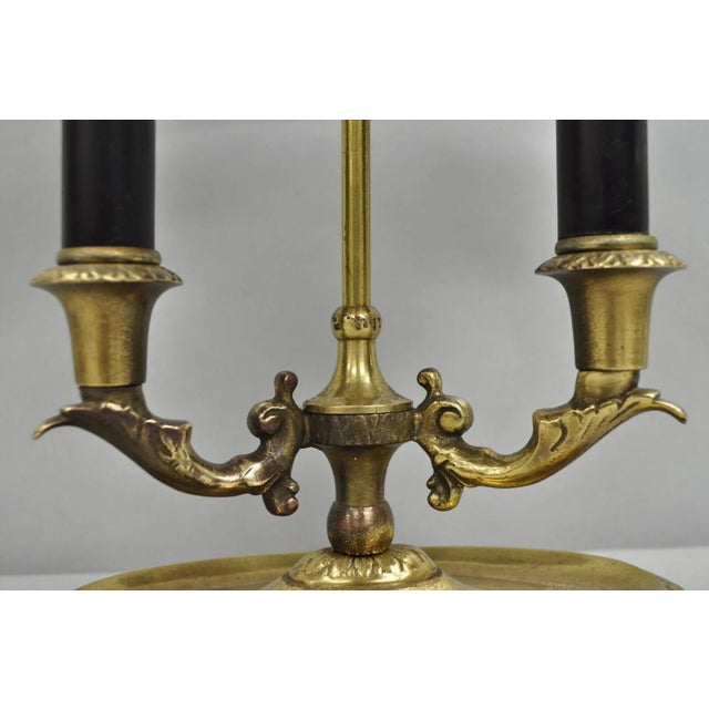 Mid 20th Century Vintage French Empire Tole Metal Oval Shade Small Brass Bouillotte Desk Lamp For Sale - Image 11 of 12