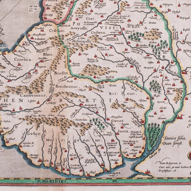 Antique Map of Wales, Belgian, Framed Atlas Excerpt, Elizabethan, Humphrey Llwyd For Sale - Image 9 of 12