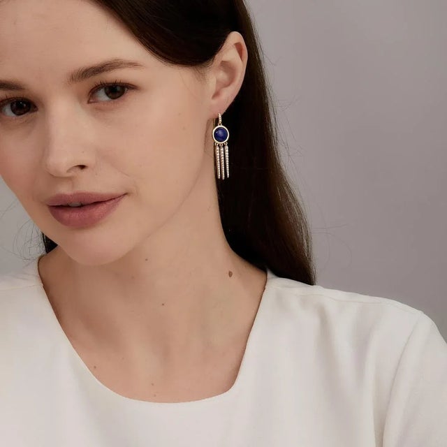 Contemporary Syna Yellow Gold Lapis Lazuli Earrings with Diamonds, a Pair For Sale - Image 3 of 4