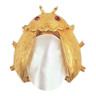 Vintage 1970s Napier Mother-of-Pearl Bug Brooch For Sale