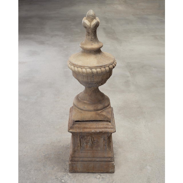 Neoclassical Cast Stone Garden Finial on Pedestal 44 Inch For Sale - Image 4 of 18